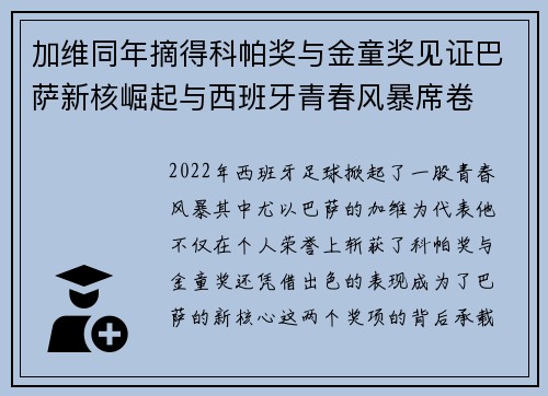 加维同年摘得科帕奖与金童奖见证巴萨新核崛起与西班牙青春风暴席卷